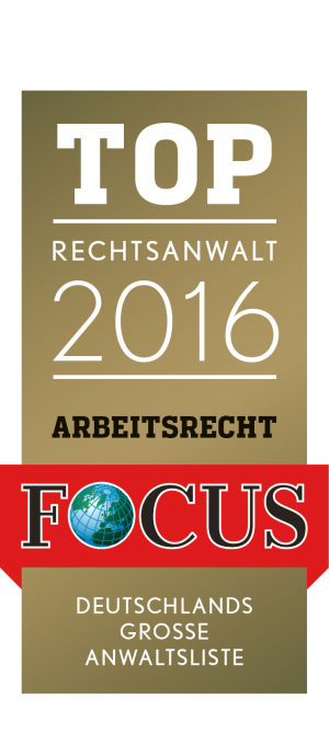 Siegel von Focus: Top Rechtsanwalt im Arbeitsrecht 2016