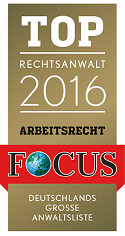 Siegel von Focus: Top Rechtsanwalt im Arbeitsrecht 2016